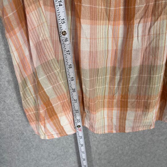 Lucky Brand Top Small Peach Blouse Tank Plaid Ruffle Flowy Rodeo Coastal Cowgirl - Picture 4 of 9